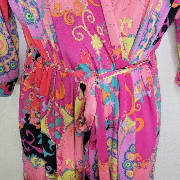 Josie NATORI Pink Multi Hollywood Boho Wrap/Robe Size Medium - Picture 5 of 10